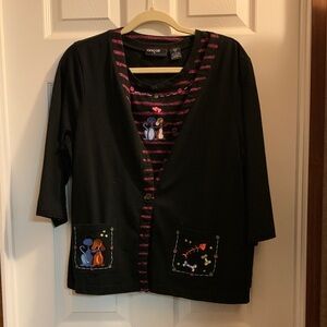 Onque Casuals Black and Pink Striped Cardigan